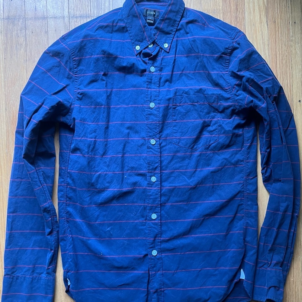 J. Crew Button-up Blue with Red Stripes Slim Small